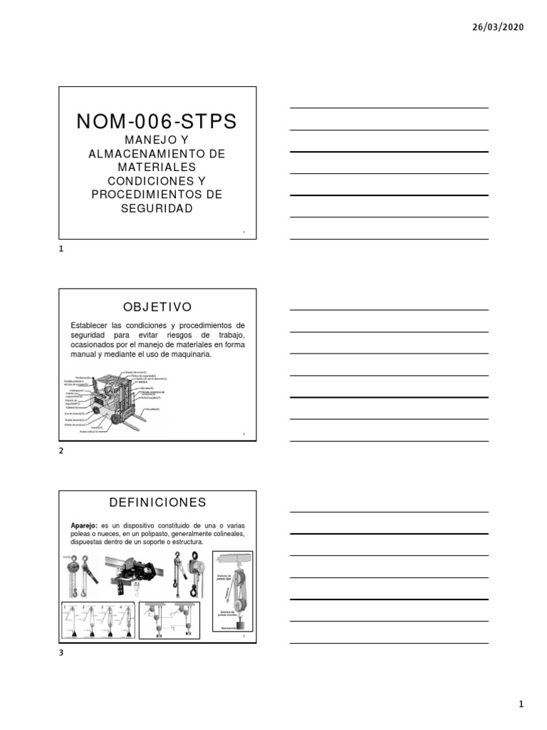 NOM-006-STPS: Manejo y almacenamiento de materiales | PDF | Máquina ...