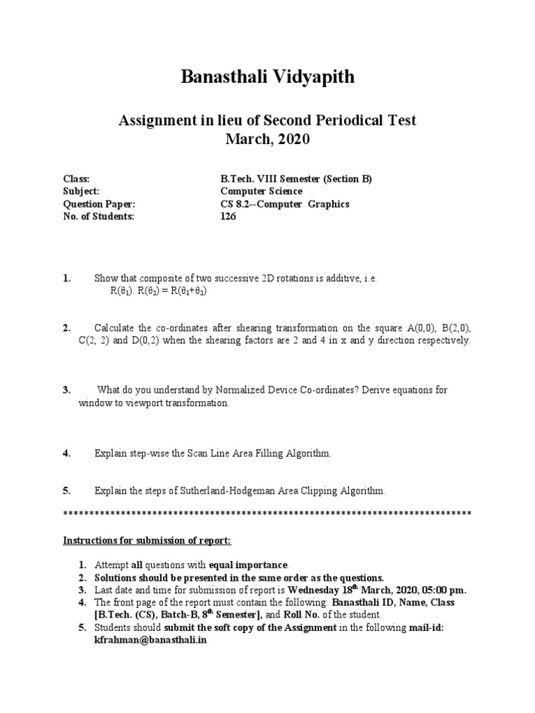 Banasthali B.Tech CS Graphics Assignment | PDF | Teaching Methods ...