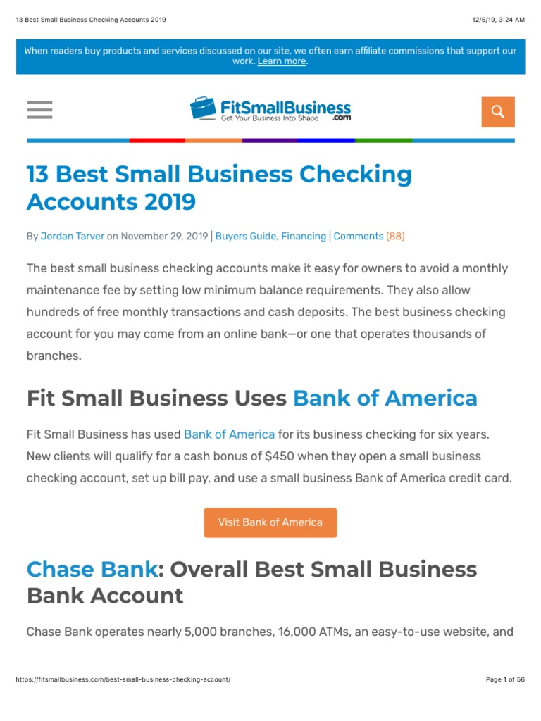 13 Best Small Business Checking Accounts 2019 Transaction Account Fee