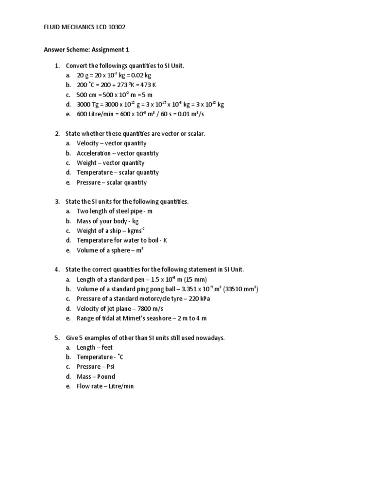 Answer Scheme: Assignment 1 | PDF | Volume | Pressure