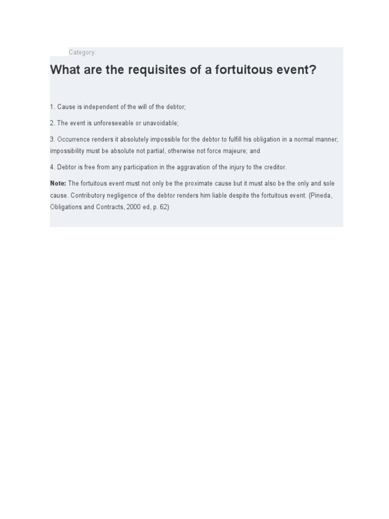 Requisites of a Fortuitous Event | PDF