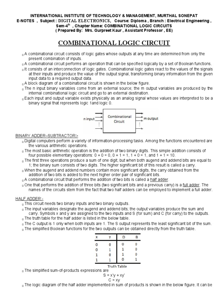 Combinational Logic Circuit | PDF | Logic Gate | Digital Electronics