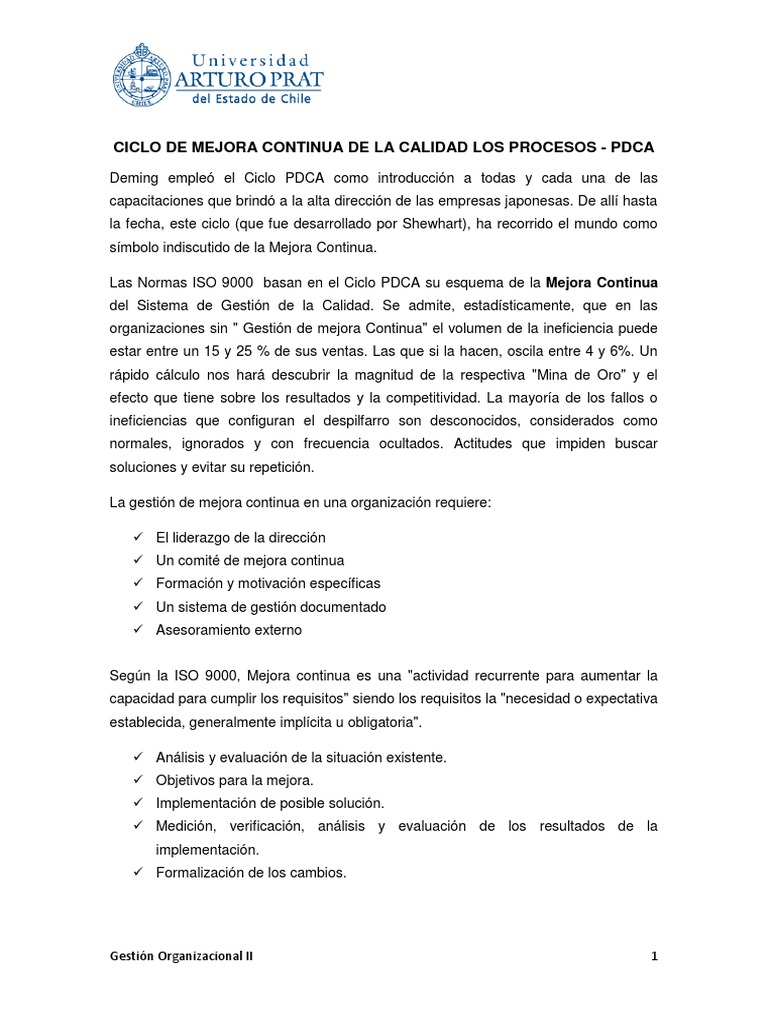 Ciclo PDCA y Mejora Continua ISO 9000 | PDF | Gestión de la calidad ...