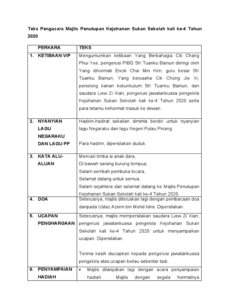 Script Emcee Majlis Penutup | PDF