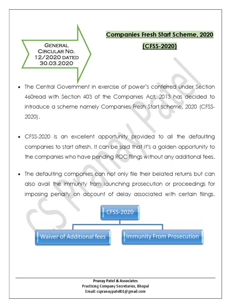 Companies Fresh Start Scheme, 2020 (CFSS-2020) : CFSS-2020 Waiver of ...