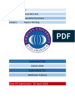 Assignment: 01 Reg# No. FA19-BCS-201 Title: Executive Summary Subject: Report Writing