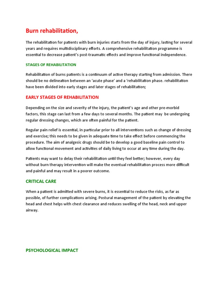 Burn Rehabilitation PDF Scar Physical Therapy