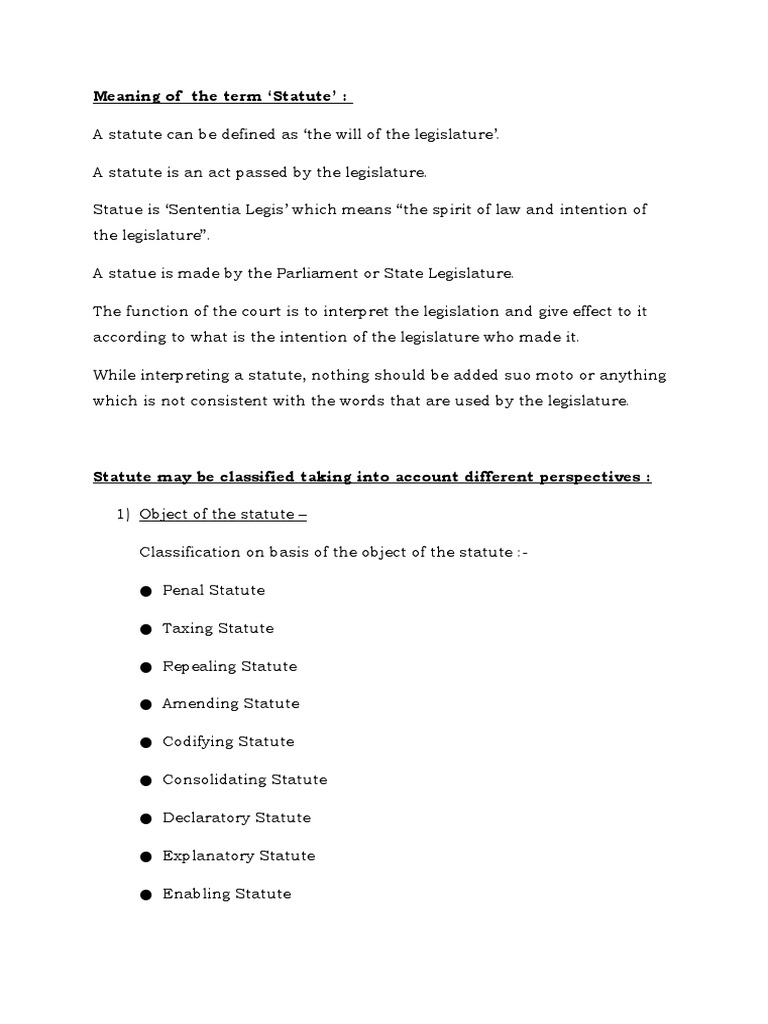 Meaning of The Term Statute' PDF Statutory Interpretation Government