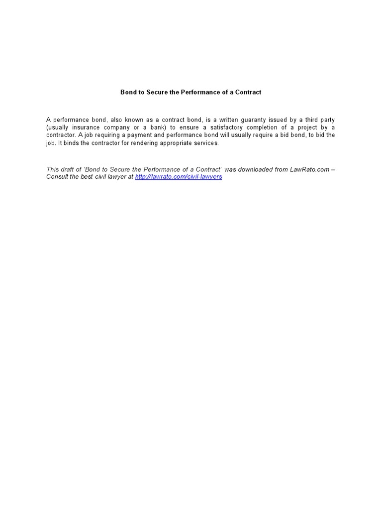 This Draft of Bond To Secure The Performance of A Contract' | PDF