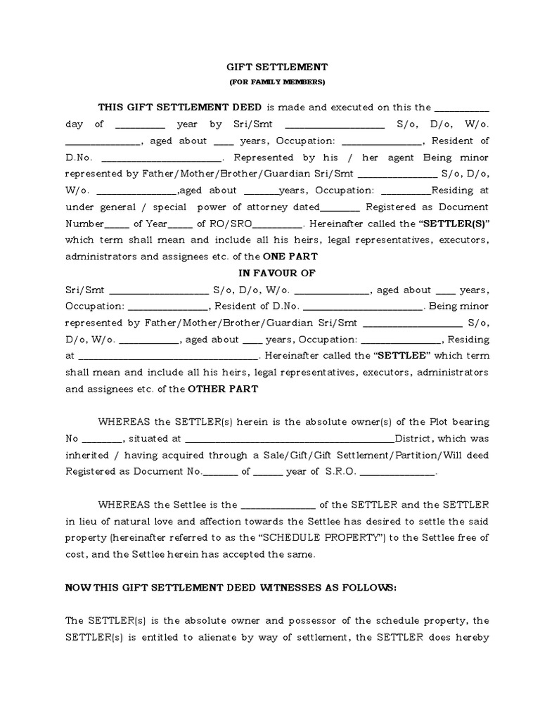 Gift To Family Plot Settlement Litigation Property