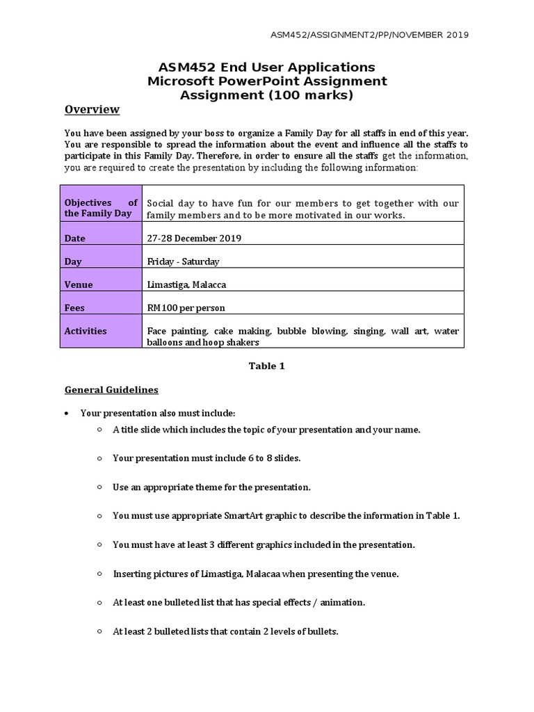 Family Day Presentation Guidelines | PDF
