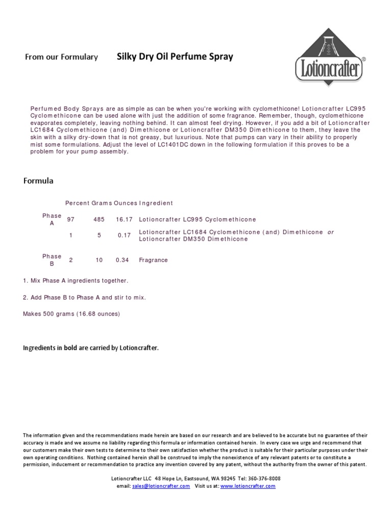 Silky Dry Oil Perfume Spray From Our Formulary PDF