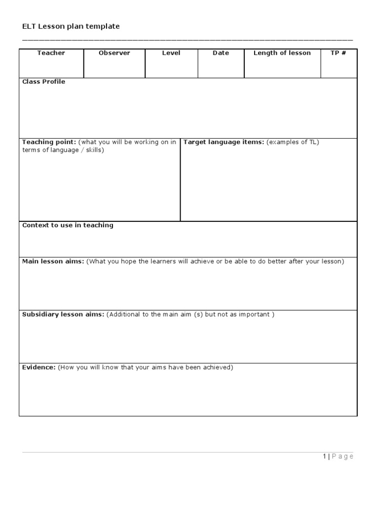 TEFL Lesson Plan Template Lesson Plan Teaching Prueba Gratuita De 
