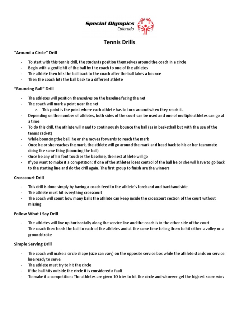 Tennis Drills "Around A Circle" Drill PDF Racquet Sports Ball Games