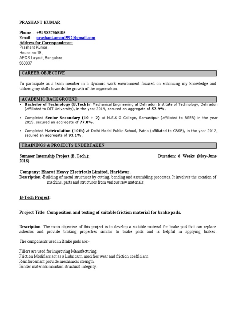 Prashant Kumar's Resume Overview | PDF | Friction | Software