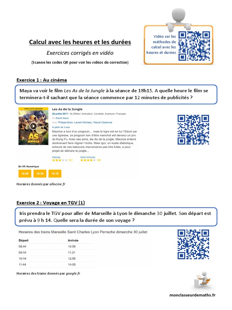 Calcul De Durée Cm1 Exercices Pdf Calcul Avec Les Heures Et Les Durées: Exercices Corrigés en Vidéo | PDF