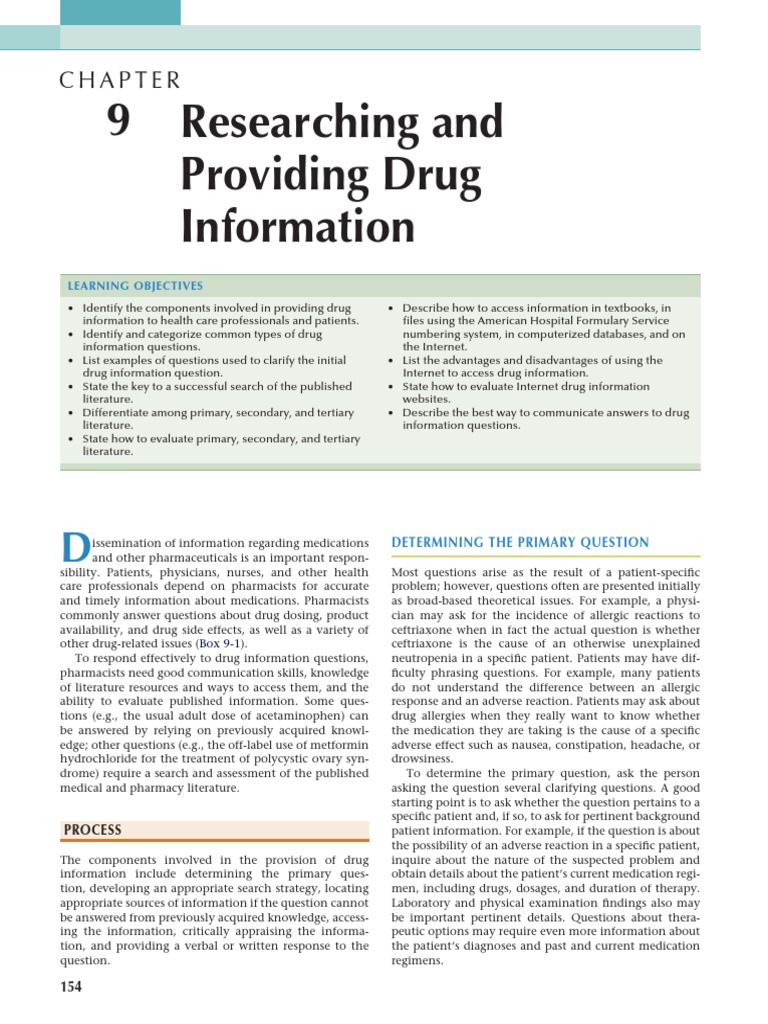 2.1 Chapter 9 Researching and Providing Drug Information PDF | PDF ...