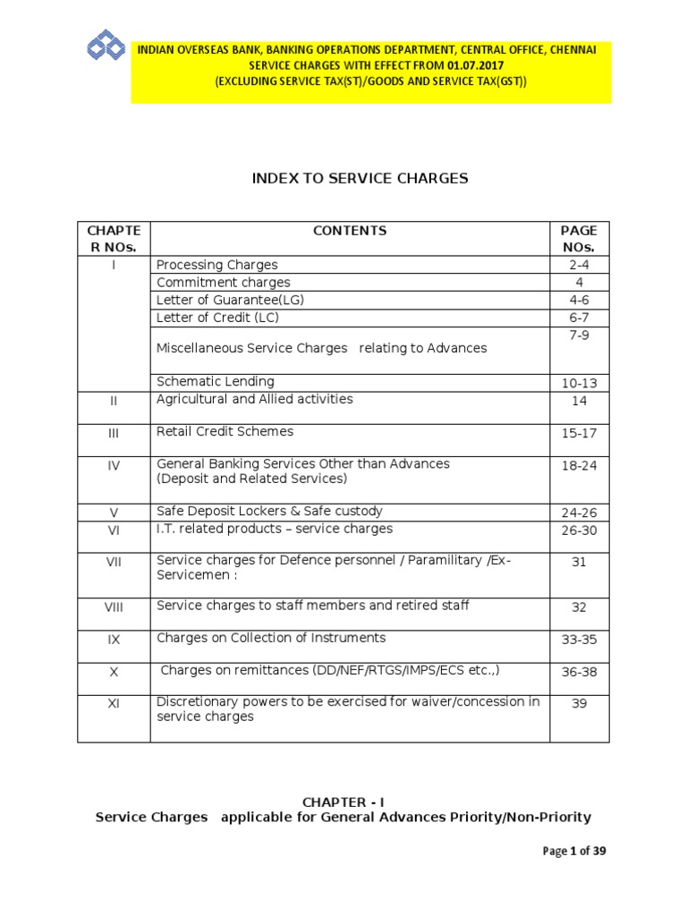 Service Charges Final - 03.06.2017for Circular Issuing | PDF ...