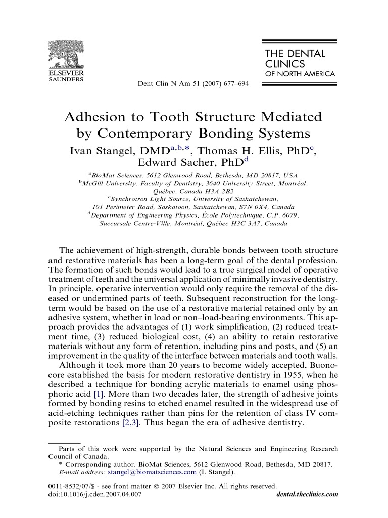 Adhesion To Tooth Structure Mediated by Contemporary Bonding Systems