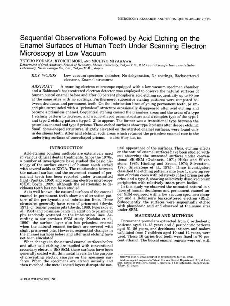 Sequential Observations Followed by Acid Etching On The Enamel Surfaces
