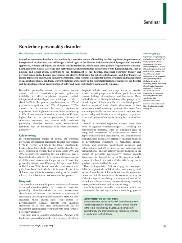 Borderline Personality Disorder Review PDF | PDF