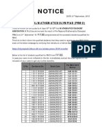 Notice: Pre Regional Mathematics Olympiad (Prmo)