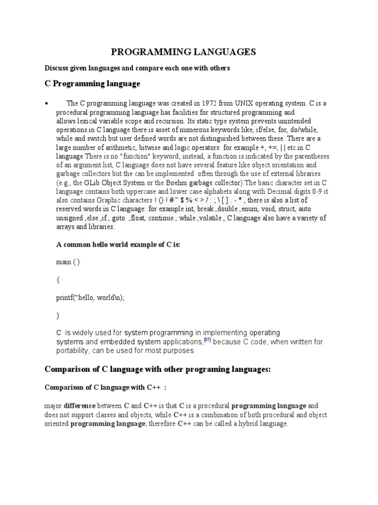 Programming Languages | PDF | C++ | C (Programming Language)