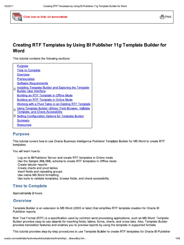 Print Creating RTF Templates by Using BI Publisher 11g Template