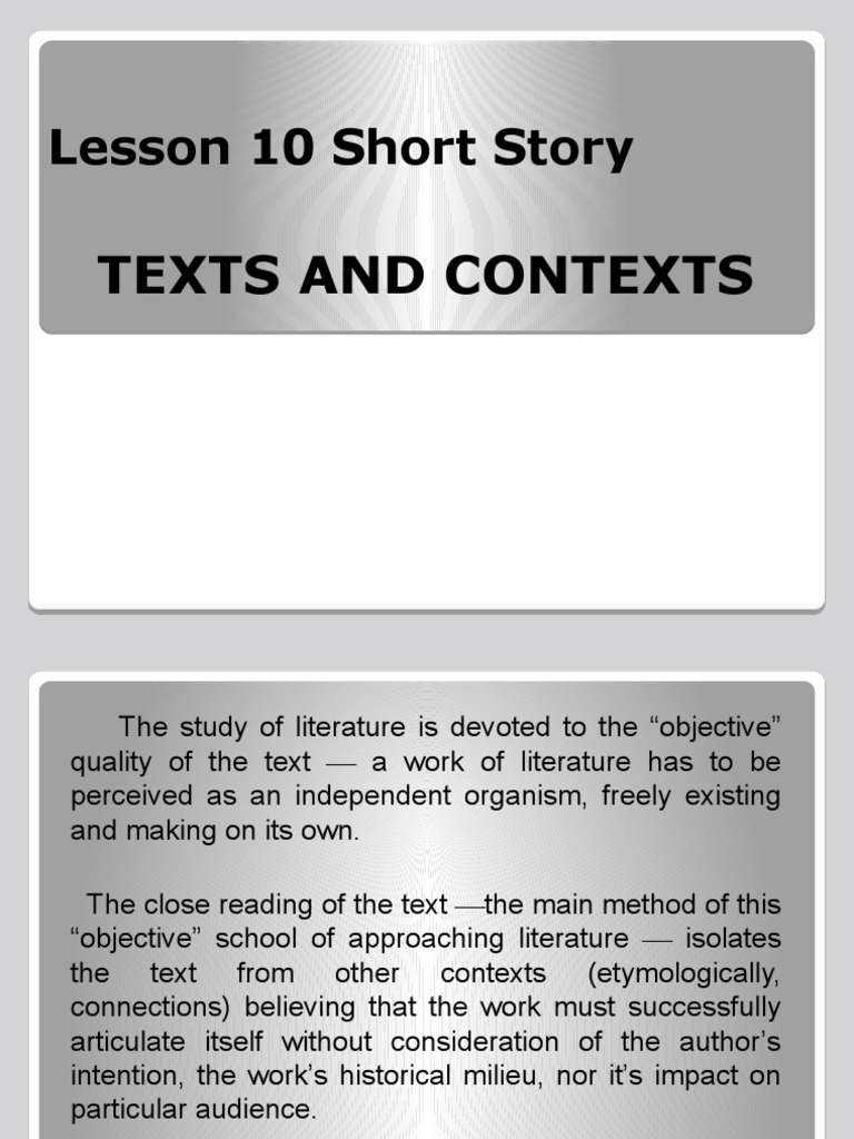 Lesson 10 Short Story: Texts and Contexts | PDF | Narration