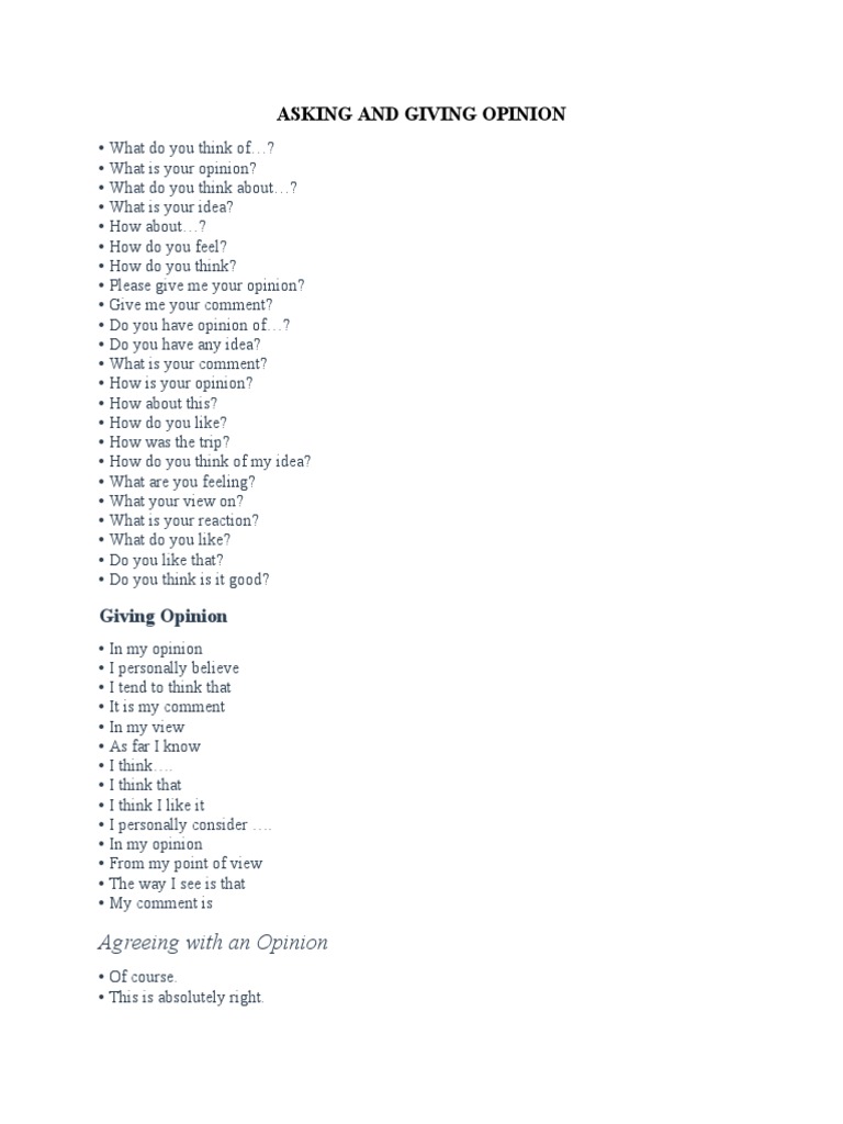 Asking and Giving Opinion | PDF