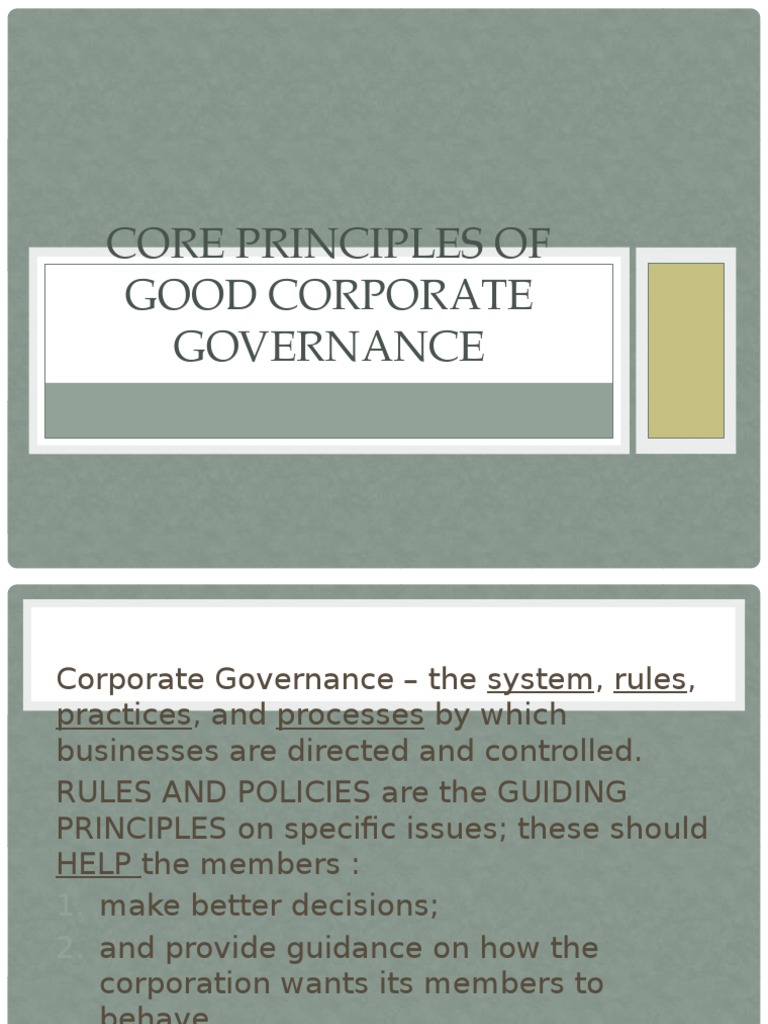Core Principles of Good Corporate Governance | PDF | Corporate ...