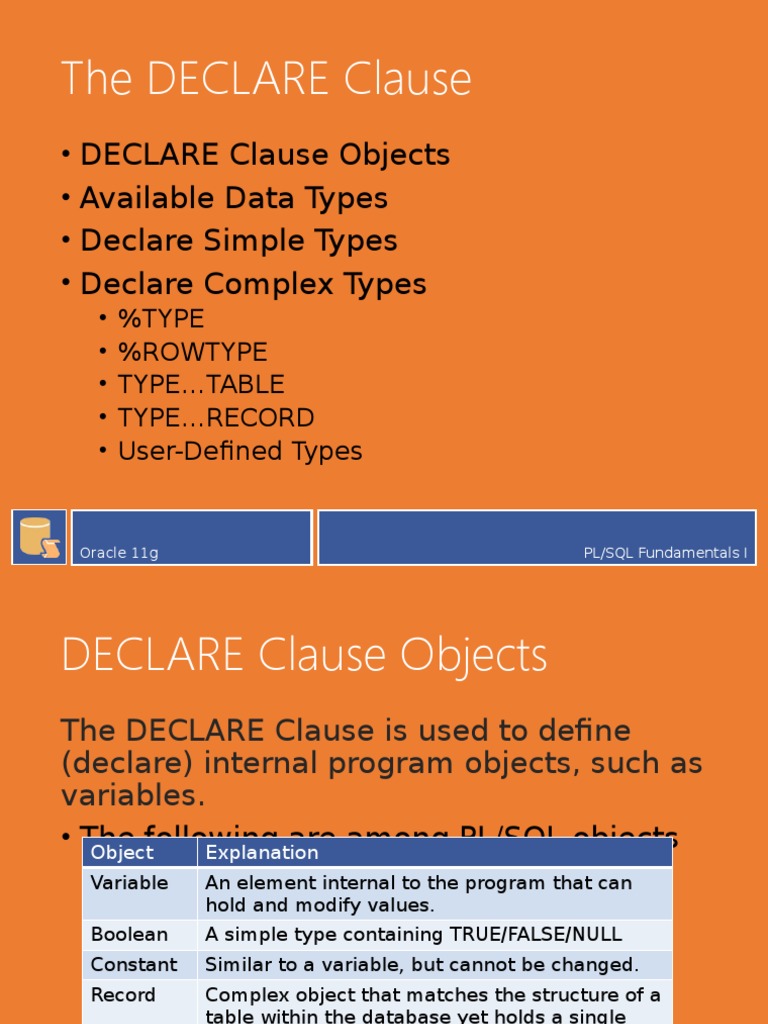04a - PL-SQL Fundamentals I - Declare Clause | PDF | Computers ...