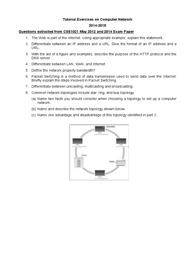 Tutorial Exercises On Computer Network 2014-2015 Questions Extracted ...