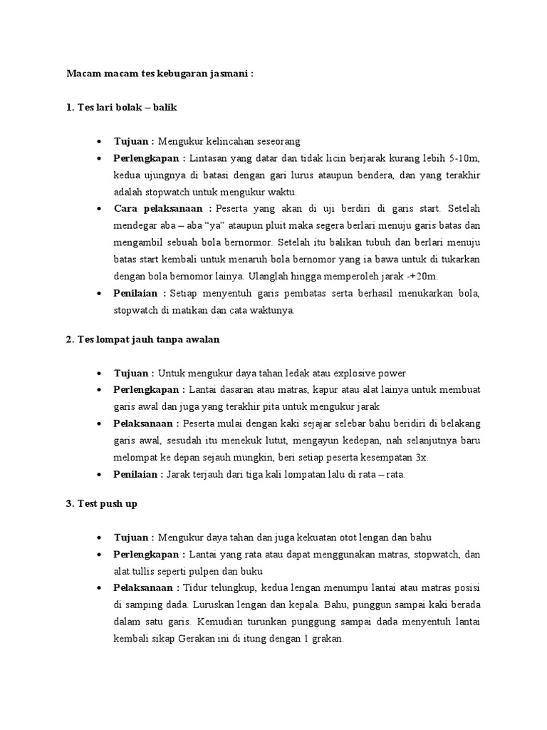 Macam Macam Tes Kebugaran Jasmani Pdf