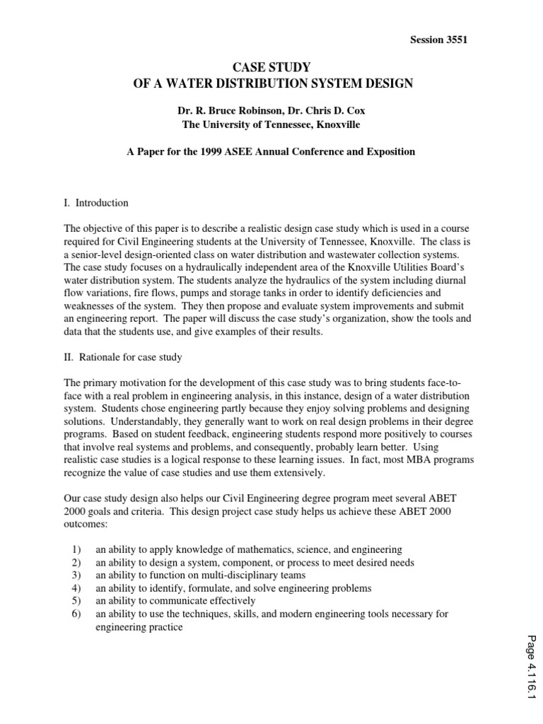 Case Study of A Water Distribution System Design PDF Engineering