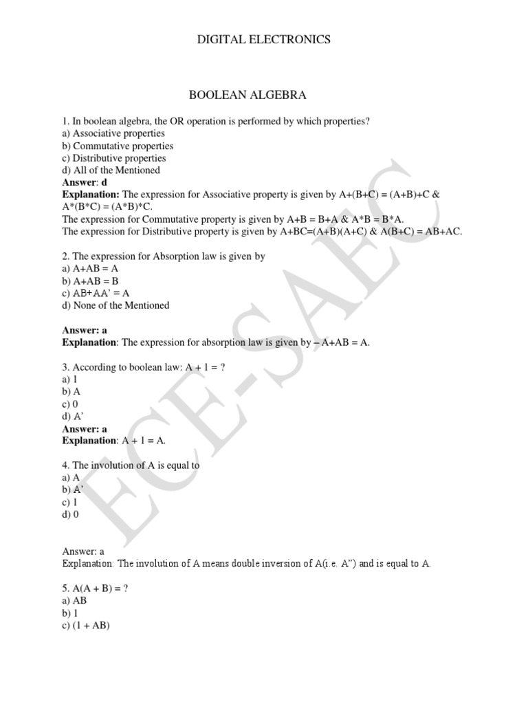 Digital Electronics Answer D Explanation The Expression For