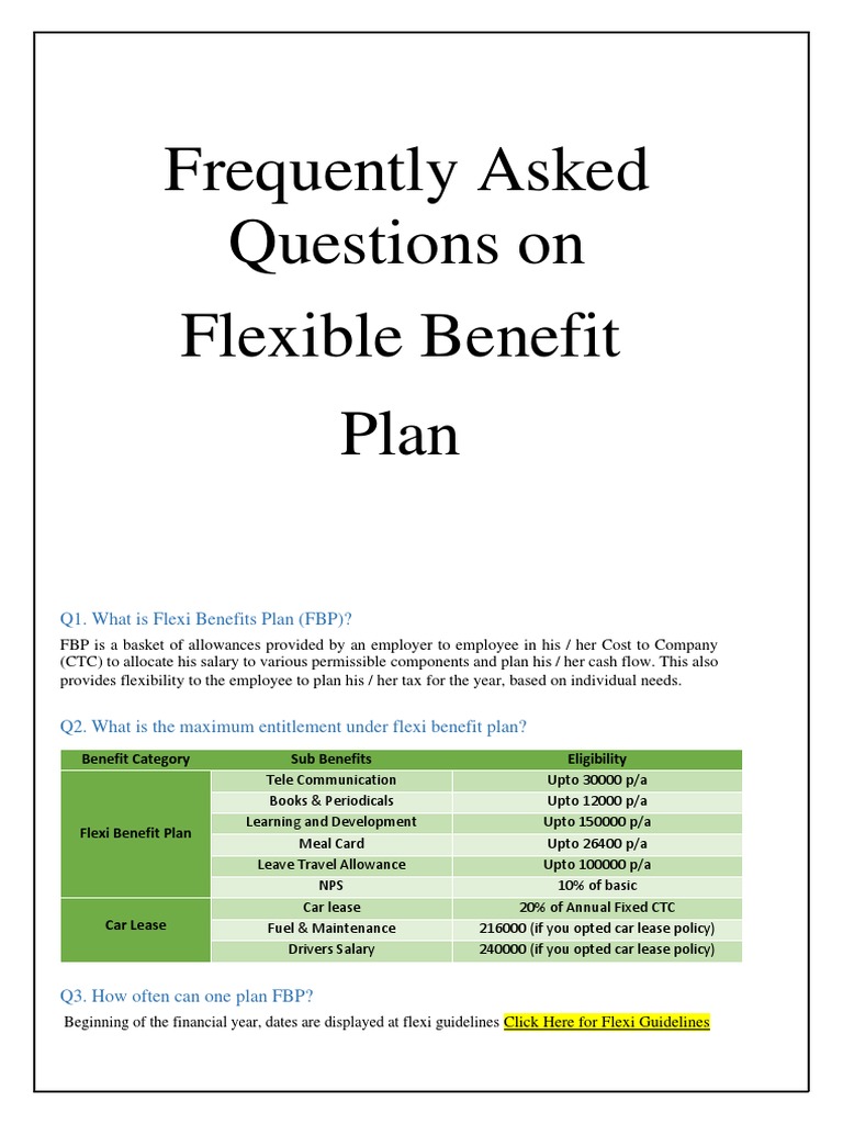 Frequently Asked Questions On Flexible Benefit Plan Q1. What Is Flexi