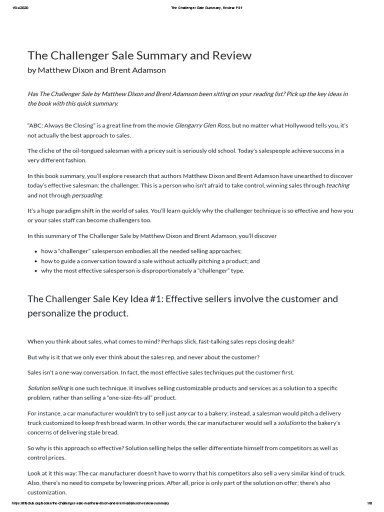 Challenger Sales Model Overview | PDF | Sales | Customer