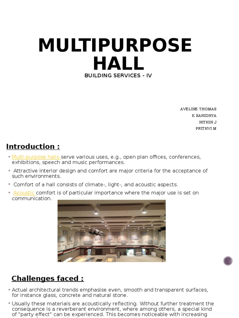 Multipurpose Hall: Building Services - Iv | PDF | Acoustics | Noise