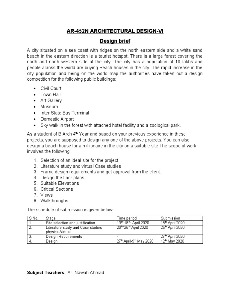 Design Brief ARCHITECTURAL DESIGNVI PDF