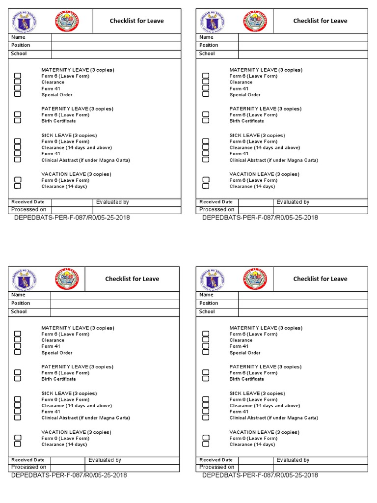 Checklist For Leave Checklist For Leave: Name Position School Name ...