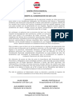 Carta al gobernador de San Luis por Varados Provinciales 19.04.2020