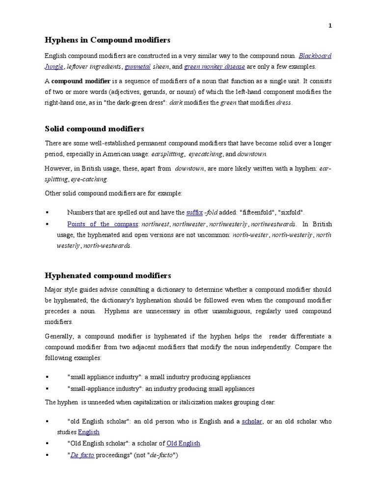 Hyphens in Compound Modifiers | PDF | Syntax | Philology