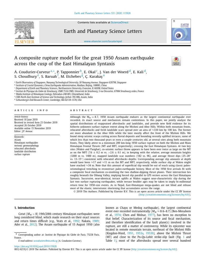 Earth and Planetary Science Letters | PDF | Earthquakes | Fault (Geology)