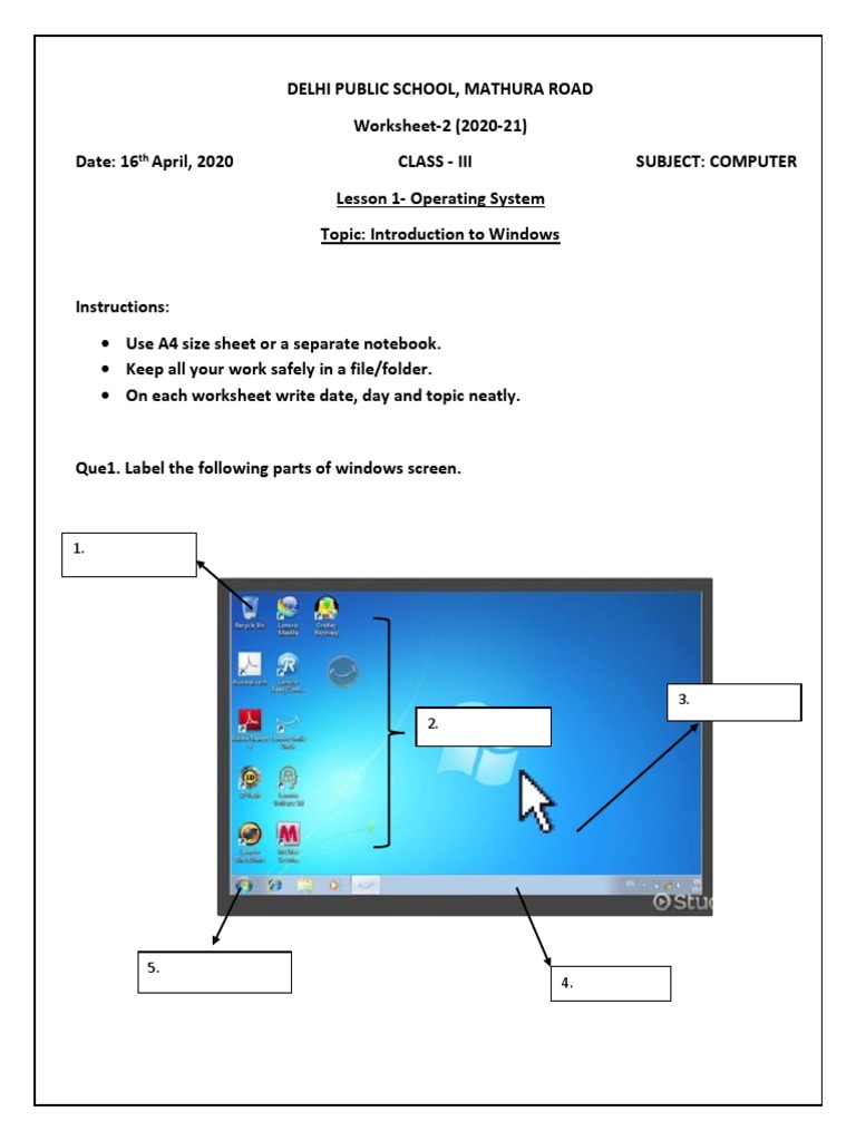 Labeling Windows Desktop Parts Worksheet | PDF