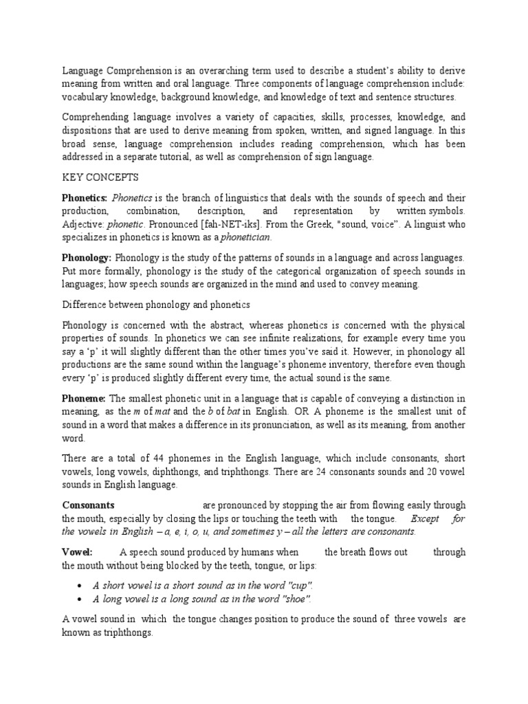 Understanding Language Comprehension | PDF | Syllable | Phonology