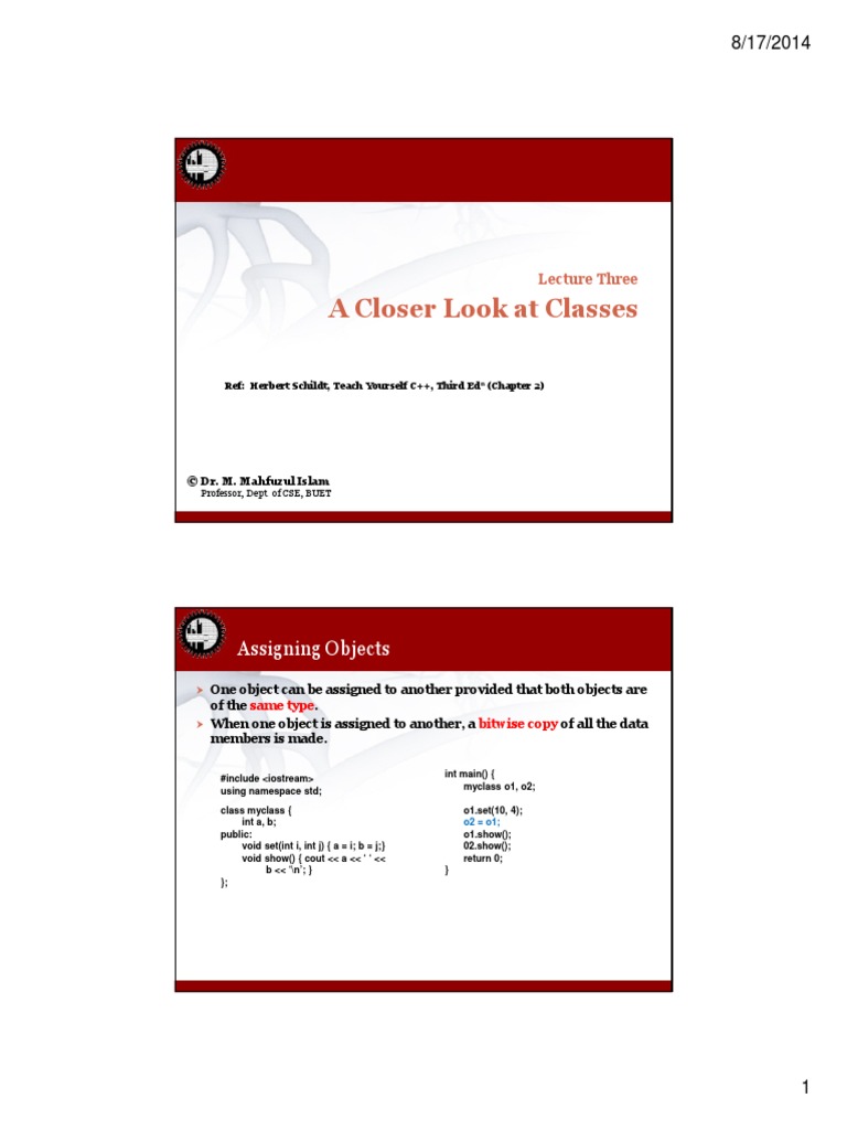 Lecture 3 - A Closer Look at Classes | PDF | Pointer (Computer ...