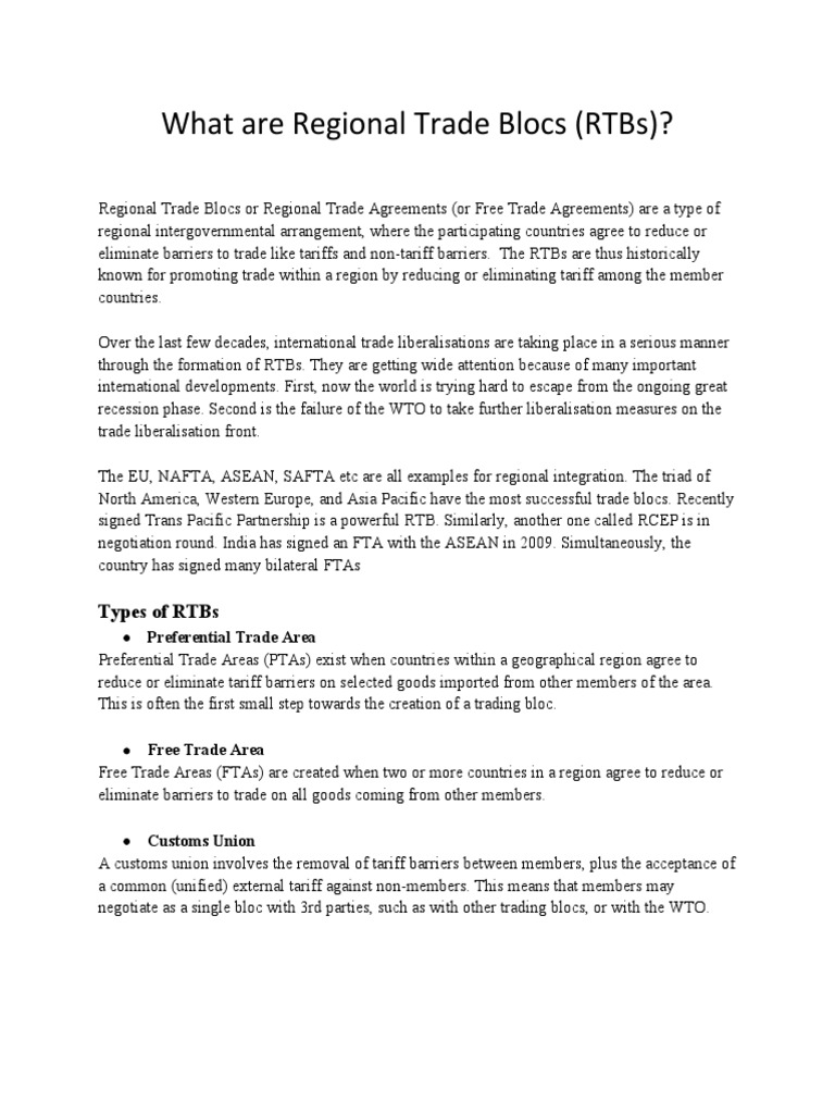 Overview of Regional Trade Blocs | PDF | Single Market | Trade Agreements
