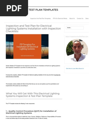 Inspection and Test Plan for Electrical Lighting Systems Installation with Checklists _ Inspection And Test Plan Templates