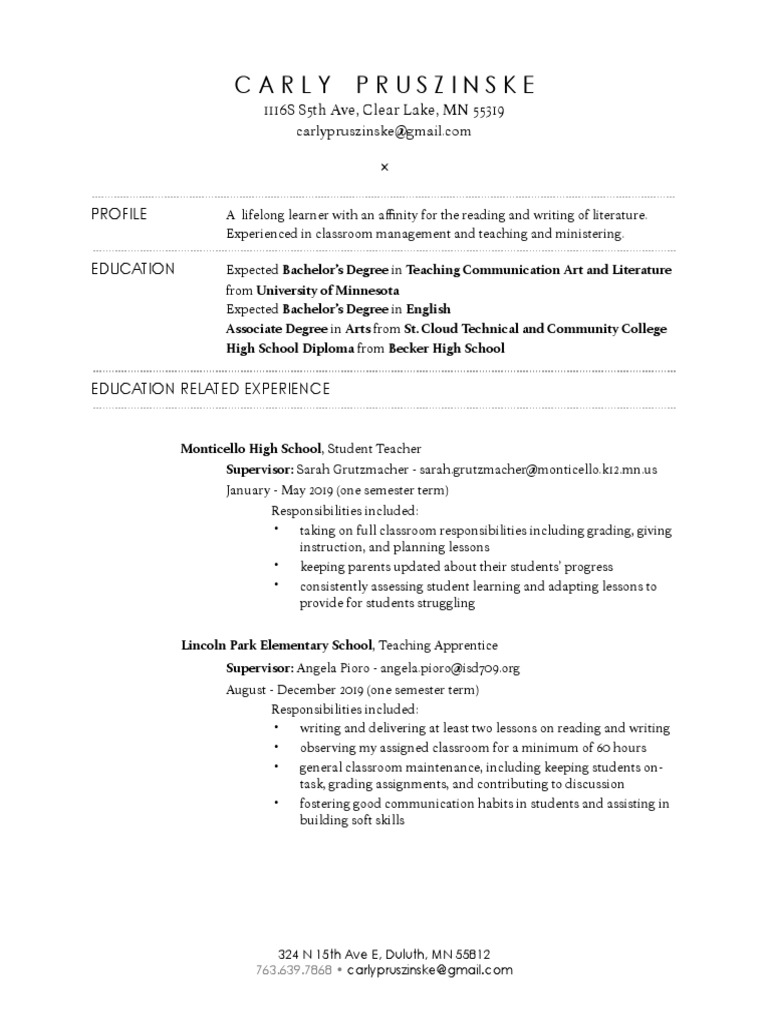 PostGrad Resume PDF Classroom Literacy